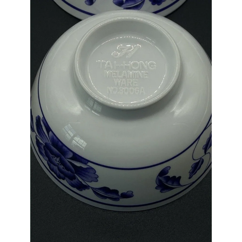 Set of 10 Tai-Hong Melamine Bowls Blue White Lotus Flower Chinese Stackable
